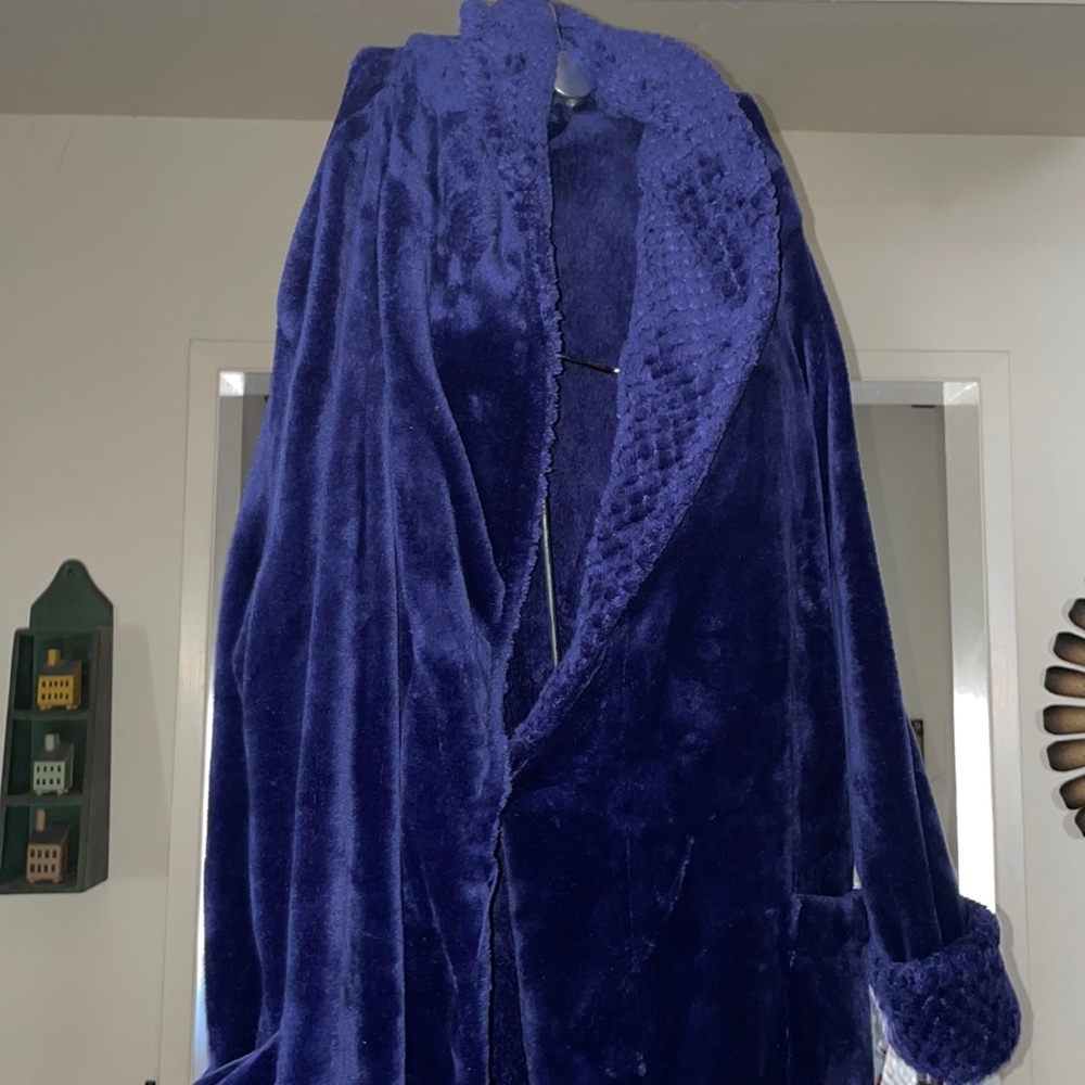 Womens Sonoma Navy Blue polyester faux fur super soft full length robe sz small